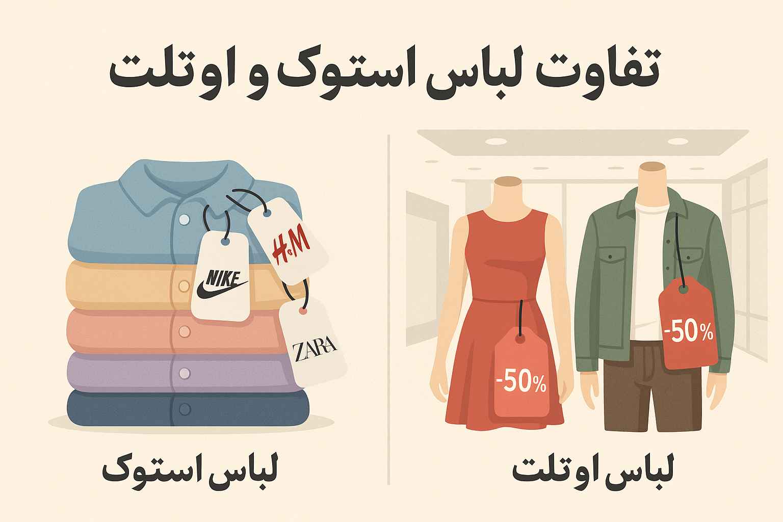 تفاوت لباس استوک و اوتلت